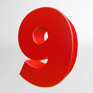 Red number nine on white background Illustrazione stock