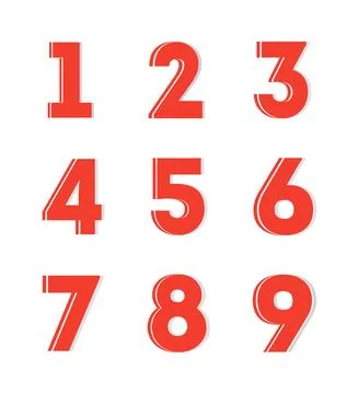 Red number set from 1 to 9 on a clean white background 스톡 일러스트