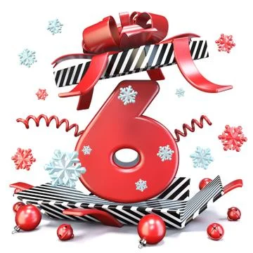 Red number SIX 6 inside open gift box 3D Stockillustratie