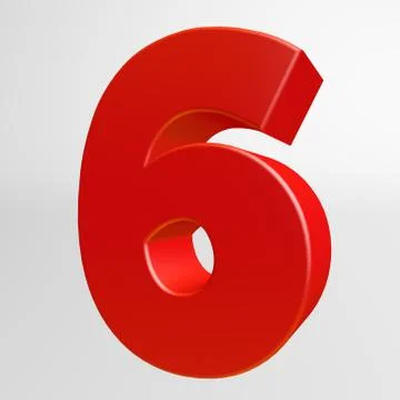 Red number six on white background Illustrazione stock