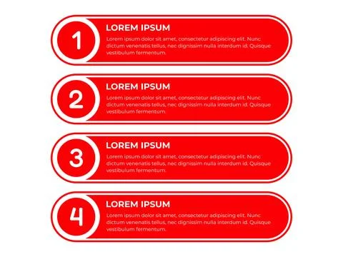 Red numbered infographic banner set for business process steps and workflow.. Stock Illustration