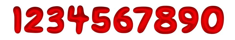 Red numbers from 0 to 9. Set of bright spherical figures. Realistic 3d design Stock Illustration