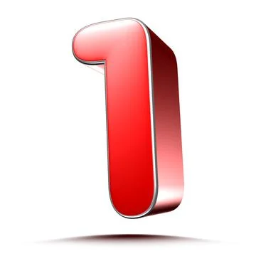 Red numbers 1 on white background 3D rendering with clipping path. Stock Illustration