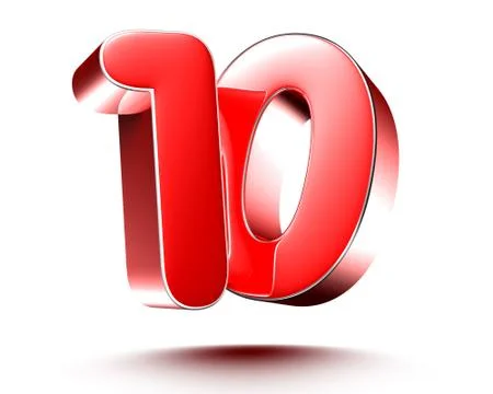 Red numbers 10 on white background illustration 3D rendering.(with Clipping P Stock Illustration