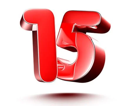 Red numbers 15 on white background illustration 3D rendering.(with Clipping P Stock Illustration
