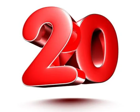 Red numbers 20 on white background illustration 3D rendering.(with Clipping P Stock Illustration
