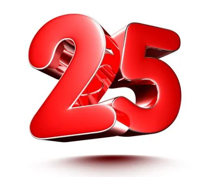 Red numbers 25 on white background illustration 3D rendering.(with Clipping P Stock Illustration