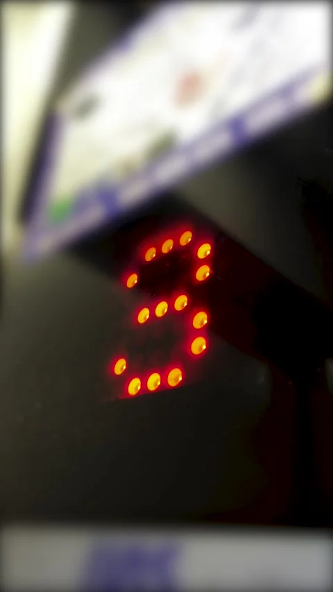 Red numbers 3, 4 on led screen. Elevator going from third to fourth floor Stock Footage 311422282