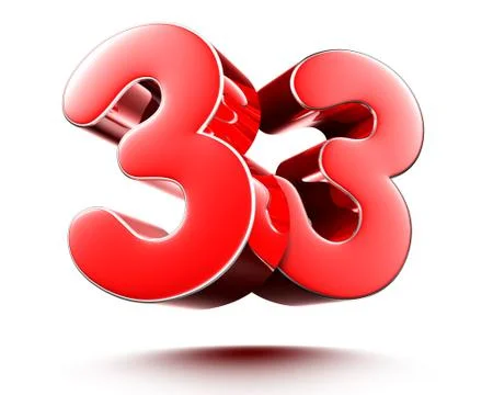 Red numbers 33 on white background illustration 3D rendering.(with Clipping P Stock Illustration