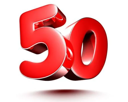 Red numbers 50 on white background illustration 3D rendering.(with Clipping P Stock Illustration