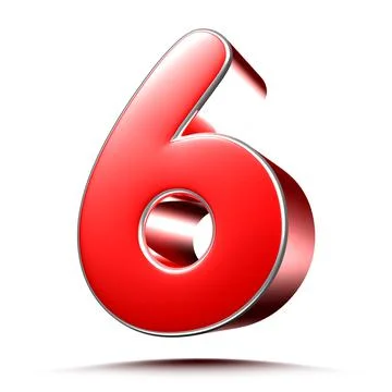 Red numbers 6 on white background 3D rendering with clipping path. Stock Illustration