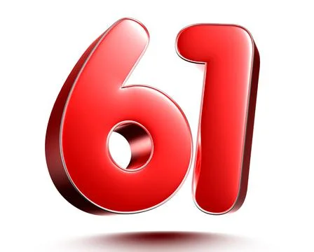 Red numbers 61 on white background 3D rendering with clipping path. Stock Illustration