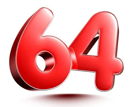 Red numbers 64 on white background 3D rendering with clipping path. Stock Illustration