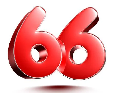 Red numbers 66 on white background 3D rendering with clipping path. Stock Illustration