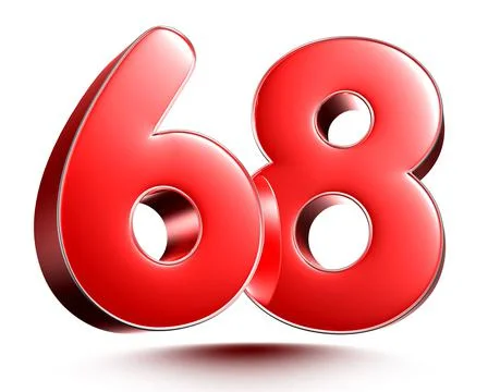 Red numbers 68 on white background 3D rendering with clipping path. Stock Illustration