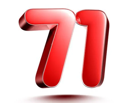 Red numbers 71 on white background 3D rendering with clipping path. Stock Illustration