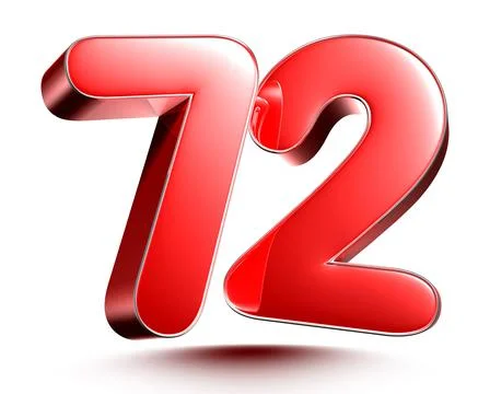 Red numbers 72 on white background 3D rendering with clipping path. Stock Illustration