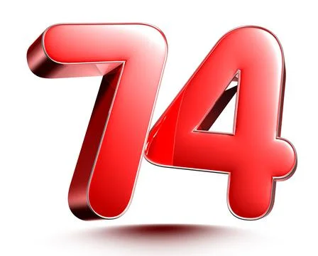 Red numbers 74 on white background 3D rendering with clipping path. Stock Illustration