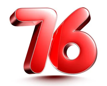 Red numbers 76 on white background 3D rendering with clipping path. Stock Illustration