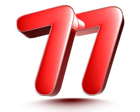 Red numbers 77 on white background 3D rendering with clipping path. Stock Illustration