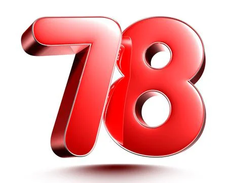Red numbers 78 on white background 3D rendering with clipping path. Stock Illustration