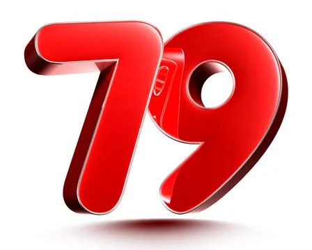 Red numbers 79 on white background 3D rendering with clipping path. Stock Illustration