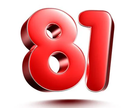 Red numbers 81 on white background 3D rendering with clipping path. Stock Illustration