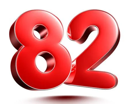 Red numbers 82 on white background 3D rendering with clipping path. Stock Illustration