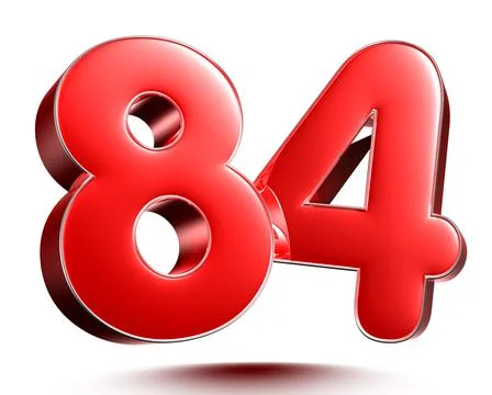Red numbers 84 on white background 3D rendering with clipping path. Stock Illustration