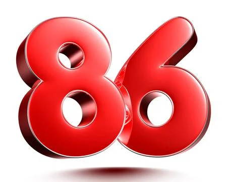 Red numbers 86 on white background 3D rendering with clipping path. Stock Illustration
