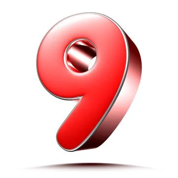 Red numbers 9 on white background 3D rendering with clipping path. Stock Illustration
