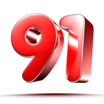 Red numbers 91 on white background 3D rendering with clipping path. Stock Illustration