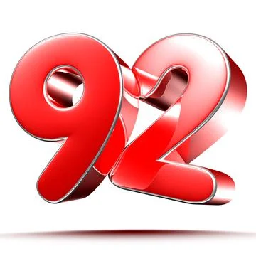 Red numbers 92 on white background 3D rendering with clipping path. Stock Illustration