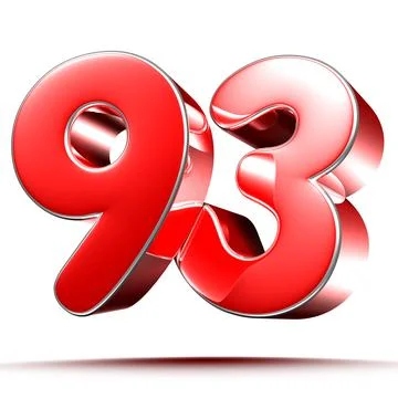 Red numbers 93 on white background 3D rendering with clipping path. Stock Illustration
