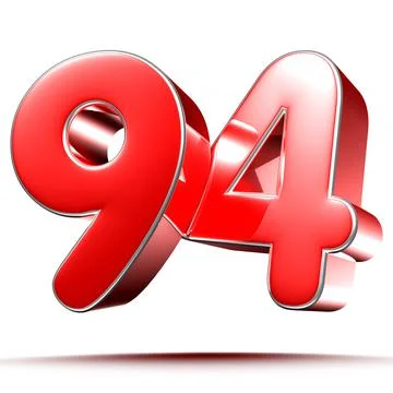 Red numbers 94 on white background 3D rendering with clipping path. Stock Illustration