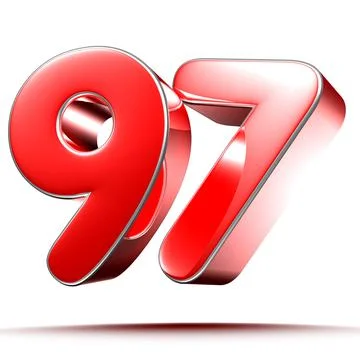 Red numbers 97 on white background 3D rendering with clipping path. Stock Illustration