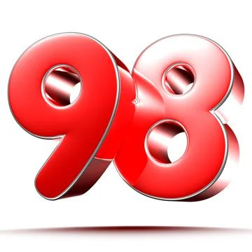 Red numbers 98 on white background 3D rendering with clipping path. Stock Illustration