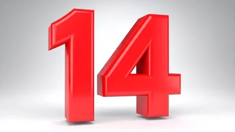 Red Numbers: Countdown from 14 to 8, Glossy 3D Animation Stock Footage 333410290