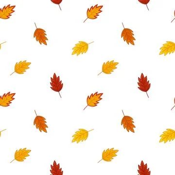 Red oak leaf fall on seamless pattern. Cartoon, Vector Illustrazione stock