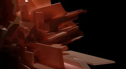 Red object with multiple edges on black background Illustrazione stock