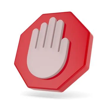 Red octagon with hand on white background. Isolated 3D illustration Stock Illustration
