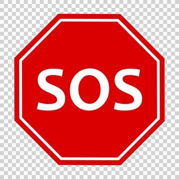 Red Octagon Stop Sign with White SOS Text Isolated on Transparent Background Stock Illustration