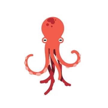 Red octopus isolated vector illustration on white background. Cute octopus Stock Illustration