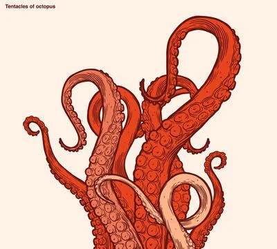 Red octopus tentacles Stock Illustration