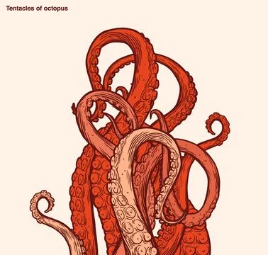 Red octopus tentacles Stock Illustration