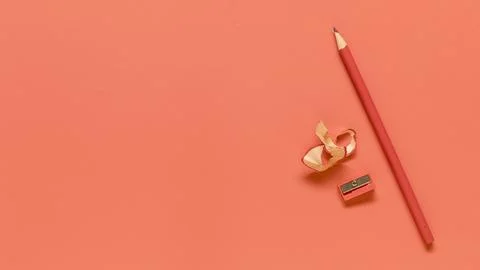 Red office supplies colored surface . High quality and resolution beautiful.. Stock Photos