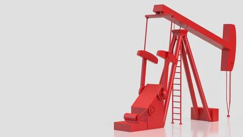 Red Oil Pump Jack Isolated On White Background 3d render. Stock Illustration