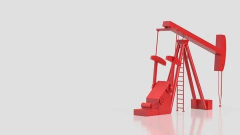 Red Oil Pump Jack Isolated On White Background 3d render. Stock Illustration