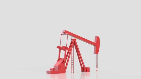 Red Oil Pump Jack Isolated On White Background 3d render. 库存插图