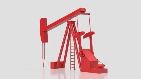 Red Oil Pump Jack Isolated On White Background 3d render. 库存插图
